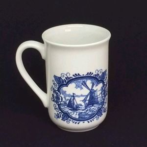 Churchill England Blue White Windmill Mug Coffee Cup Sailboat 4"